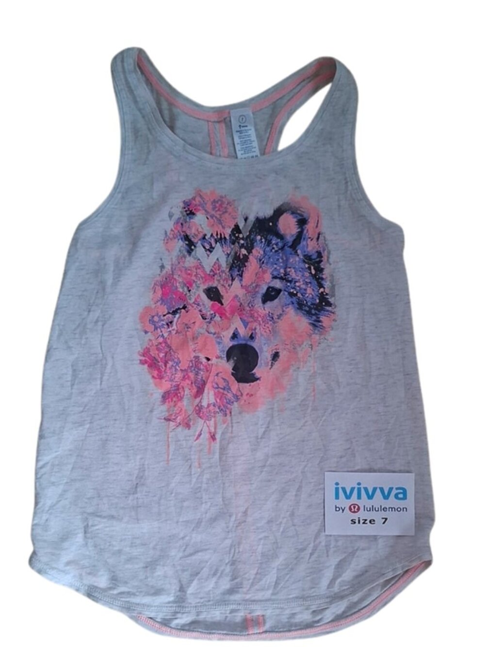 Ivivva by Lululemon🍋Happy Livin' Tank Prima Cotton Lycra Wolf Graphic Size 7